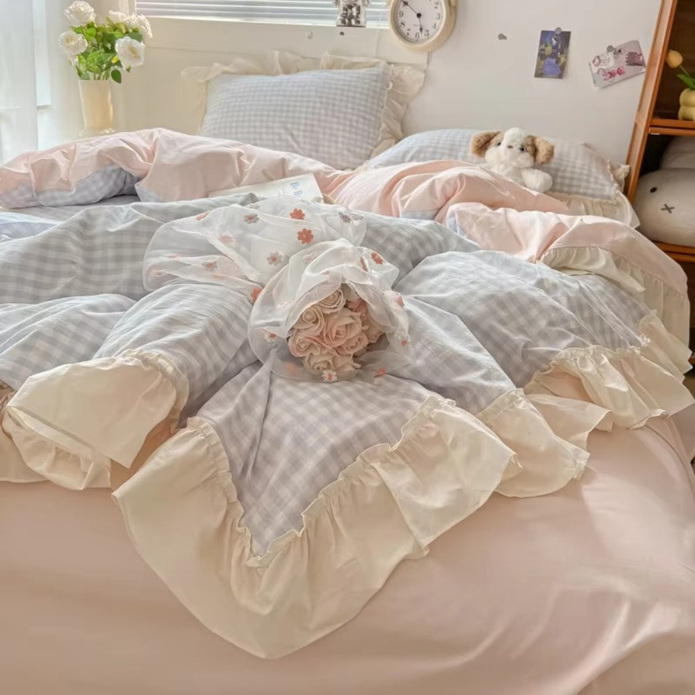 Gingham Ruit Rimpelrand Beddengoed Set