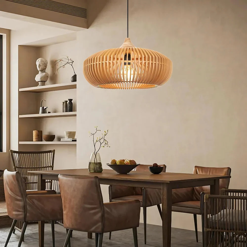 De Halo van Zen Japandi Houten Hanglamp