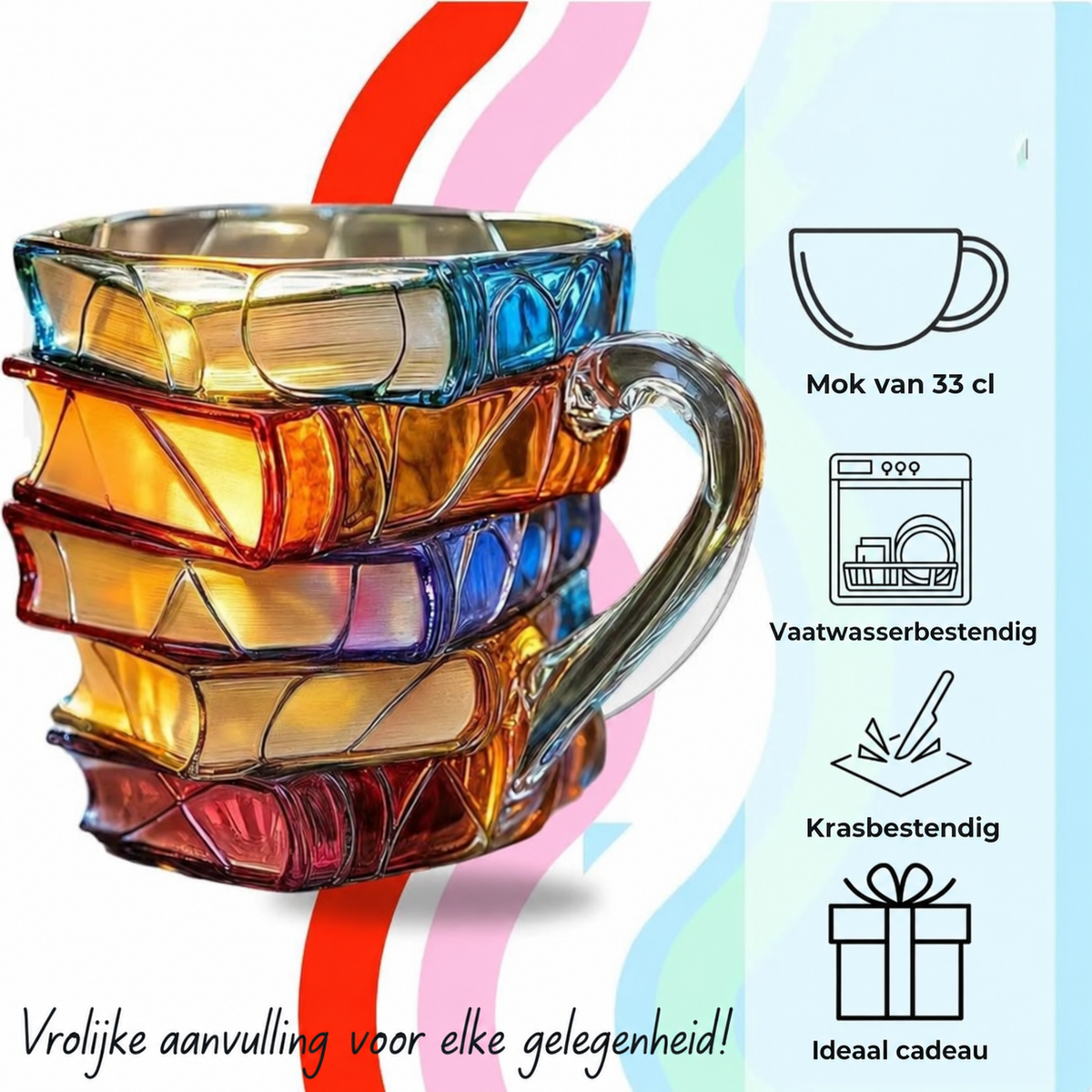 NovelMug | Handgeschilderde 3D boekenmok - unieke literaire mok, cadeau voor boekenliefhebbers