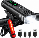 Victoper 400 Lumen Fietsverlichting Set, 8 Led USB Oplaadbare Voor- & Achterlicht, Mat Zwart