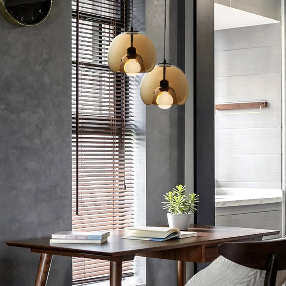 Juni Globe Glazen Hanglamp, Amber/Rookgrijs