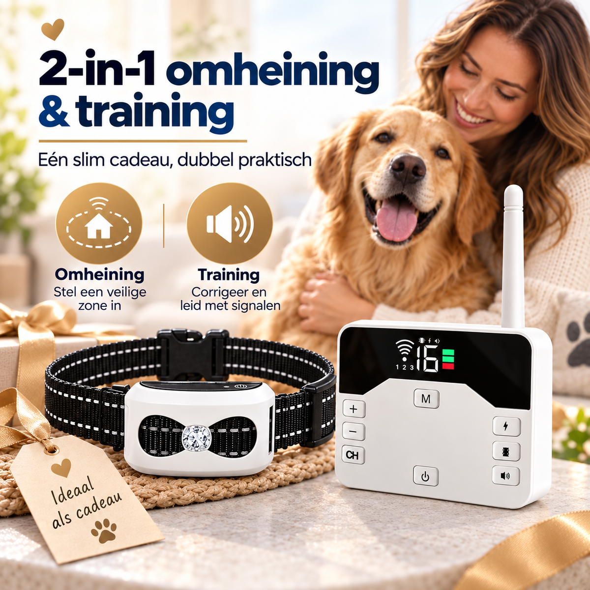 2-in-1 Draadloze Hondenomheining & Trainingshalsband – Cadeau voor Hondenliefhebber