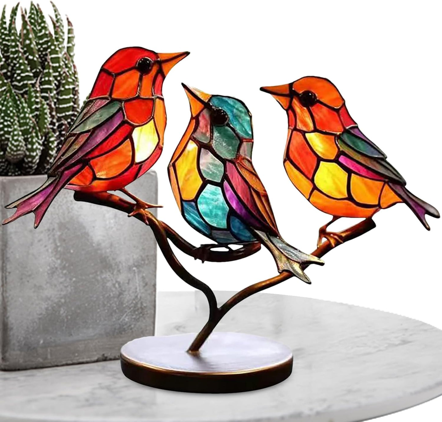 Moderne vogel tafel sculptuur met gekleurd glas en decoratief kunstontwerp
