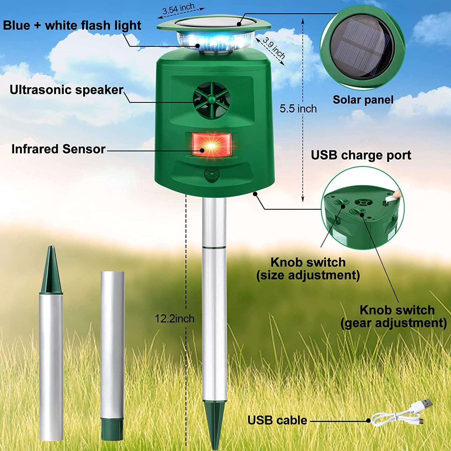 Zonne-energie Ultrasoon Dierenafschrikker