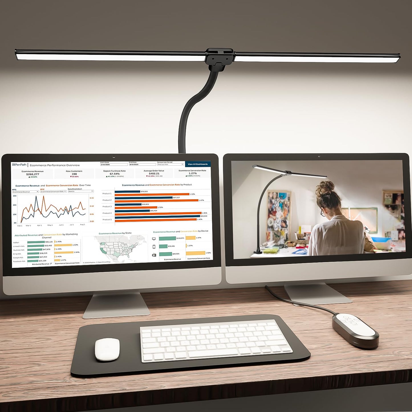 Skanto | Shinetech Led Bureau Lamp Voor Thuiswerkplek, 4000k Neutraal Wit Dubbele Kop Architect Taaklampen Met Klem, Dimbaar Verstelbaar Fl