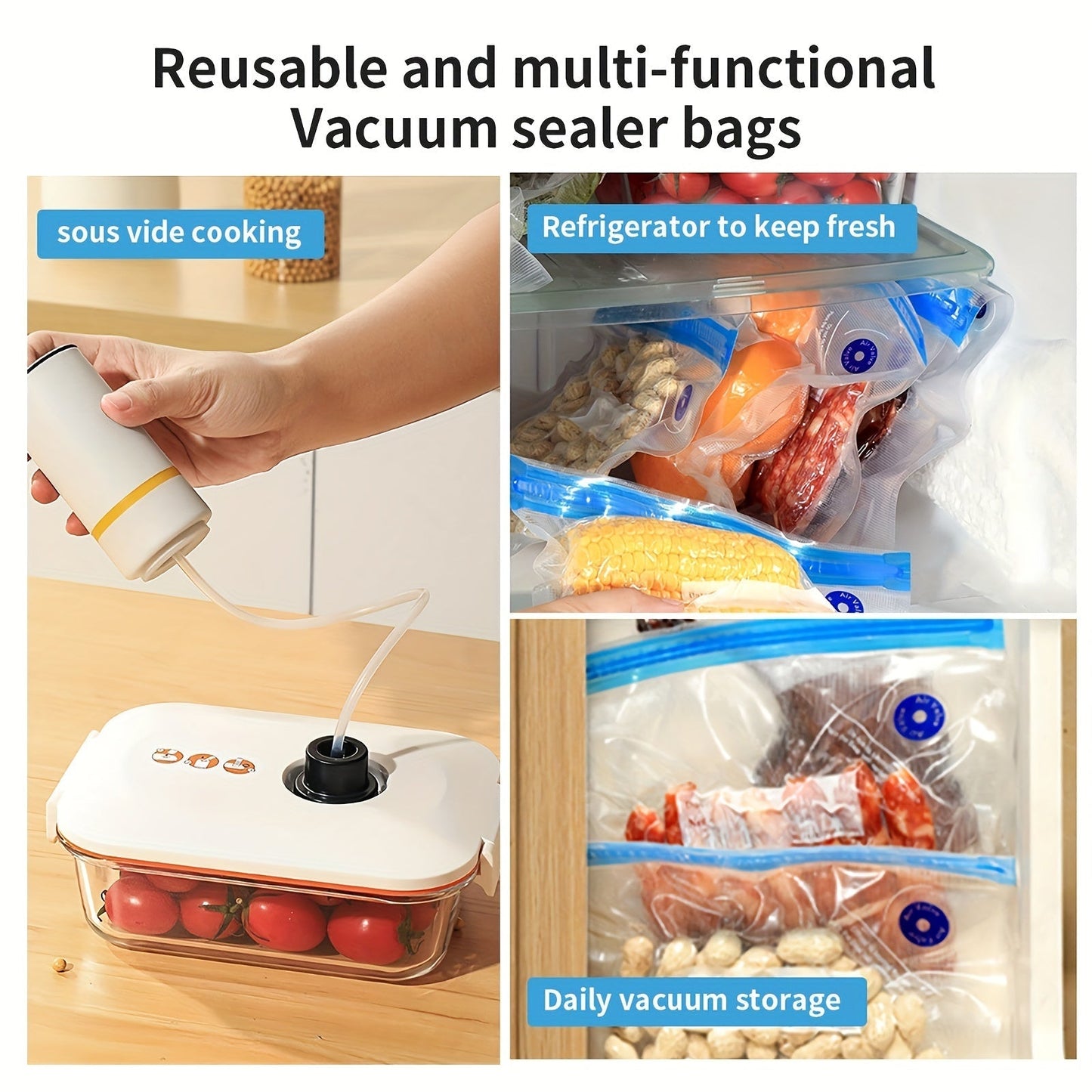 Skanto | Handheld elektrische vacuümapparaat met vacuümopslagzakken – Inclusief 3 maten (4x8,5", 3x11", 3x13,5"), vacuümverzegelde zipzakken en elektrische pomp