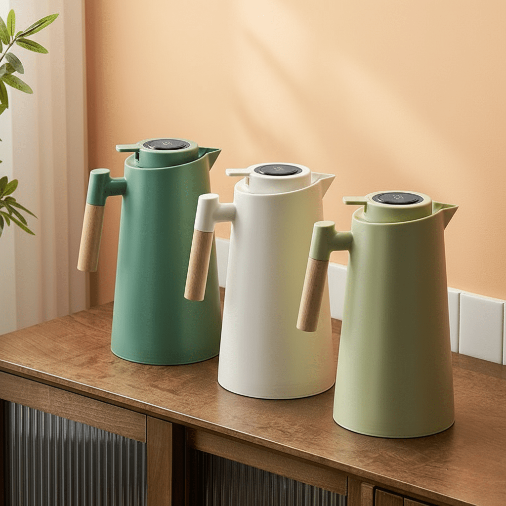 LATTEA THERMO – Dubbelwandige Thermoskan met Temperatuurweergave en Houten Handvat