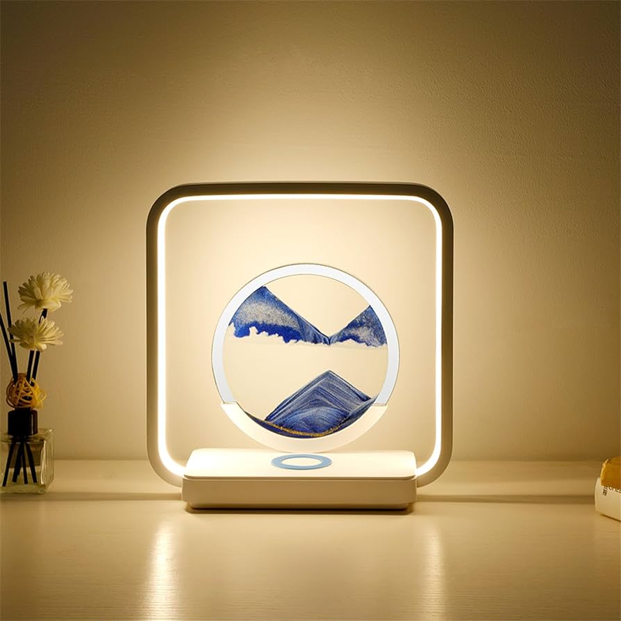 SandArt Elegance | Sierlijke Zandkunst Nachtlamp met Draadloze Oplaadfunctie