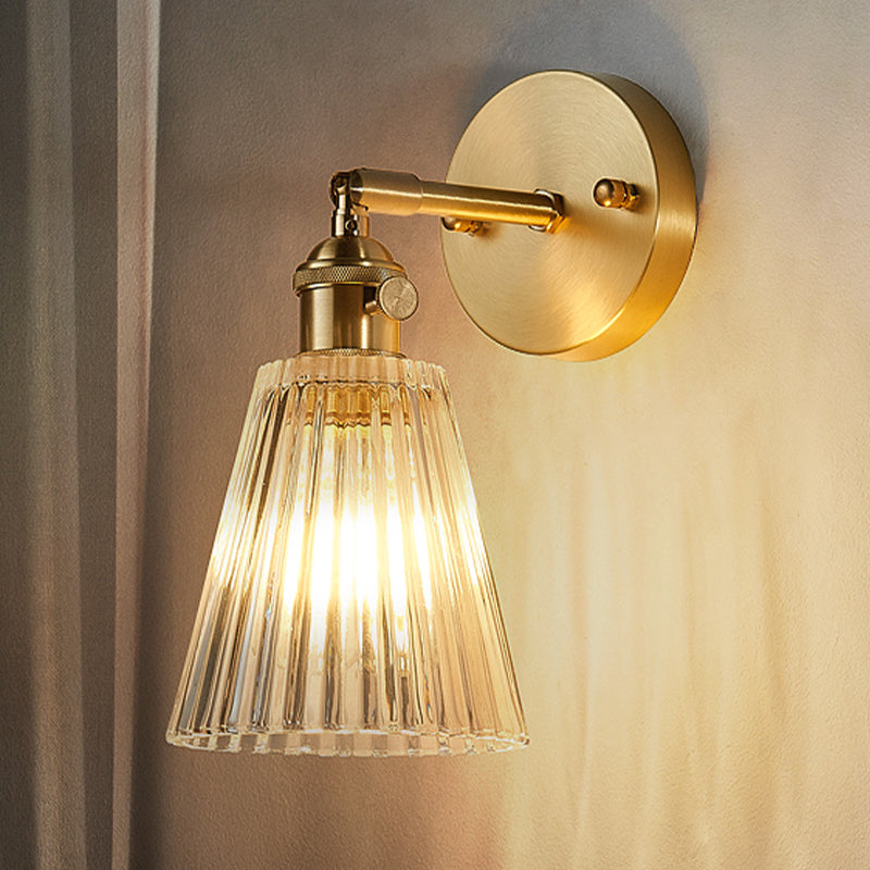 Tapered Clear Textured Glass Wandverlichting Industriële Eén Lamp Eetkamer Wandlamp in Messing