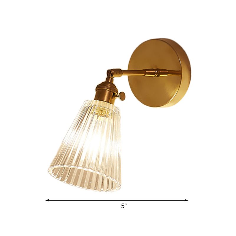 Tapered Clear Textured Glass Wandverlichting Industriële Eén Lamp Eetkamer Wandlamp in Messing