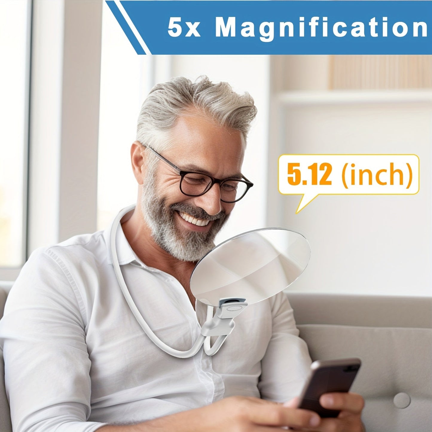 Skanto | 5X Vergrootglas Pro – Handsfree verstelbare neksteun voor ouderen en mensen met visuele beperkingen – Perfect voor lezen, naaien, handwerken en inspectie
