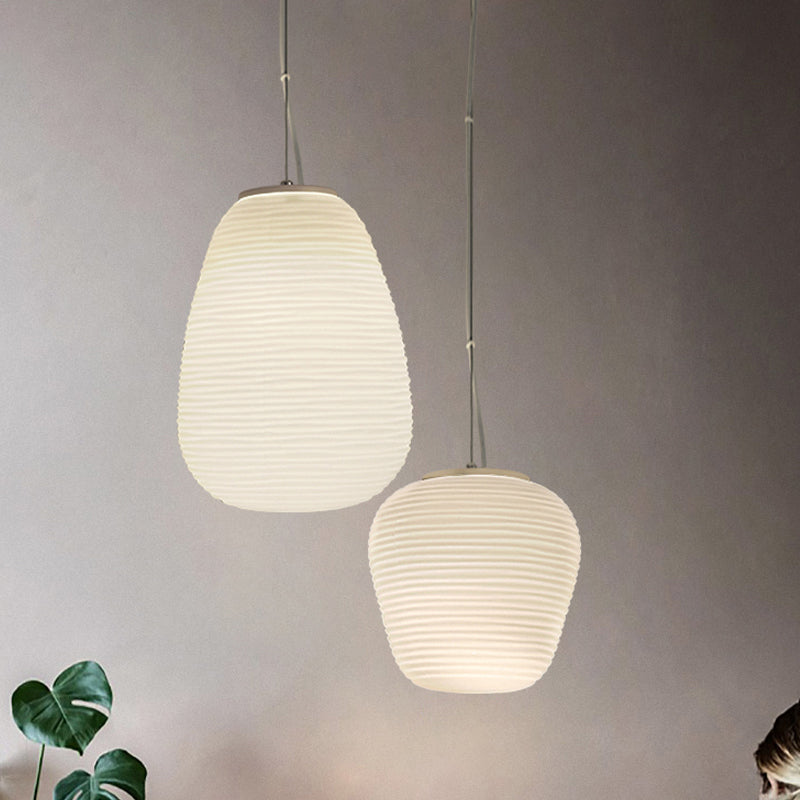 Cocoon Hanglamp Postmodern Geribbeld Glas 1 Licht Wit Hanglicht
