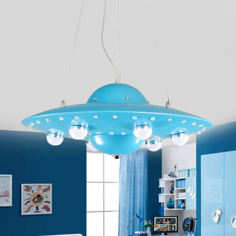 Noordse Vliegende Schotel Kroonluchter Licht Metaal Kinderkamer LED Hanglamp in Grijs/Roze/Blauw