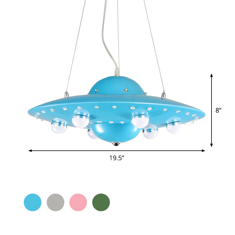 Noordse Vliegende Schotel Kroonluchter Licht Metaal Kinderkamer LED Hanglamp in Grijs/Roze/Blauw
