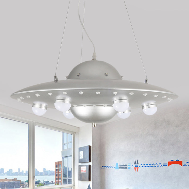 Noordse Vliegende Schotel Kroonluchter Licht Metaal Kinderkamer LED Hanglamp in Grijs/Roze/Blauw