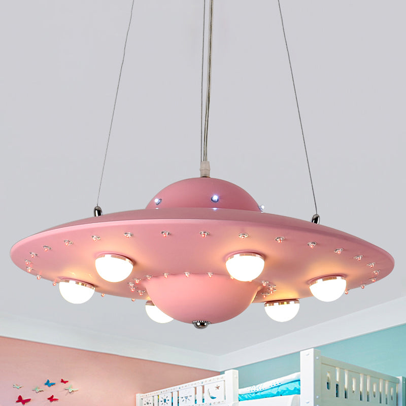 Noordse Vliegende Schotel Kroonluchter Licht Metaal Kinderkamer LED Hanglamp in Grijs/Roze/Blauw