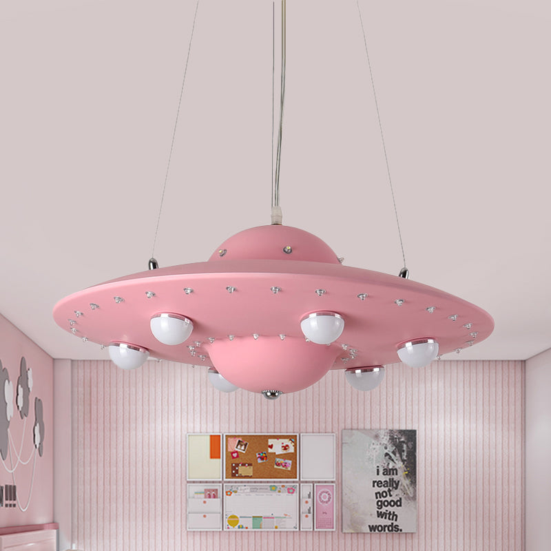 Noordse Vliegende Schotel Kroonluchter Licht Metaal Kinderkamer LED Hanglamp in Grijs/Roze/Blauw