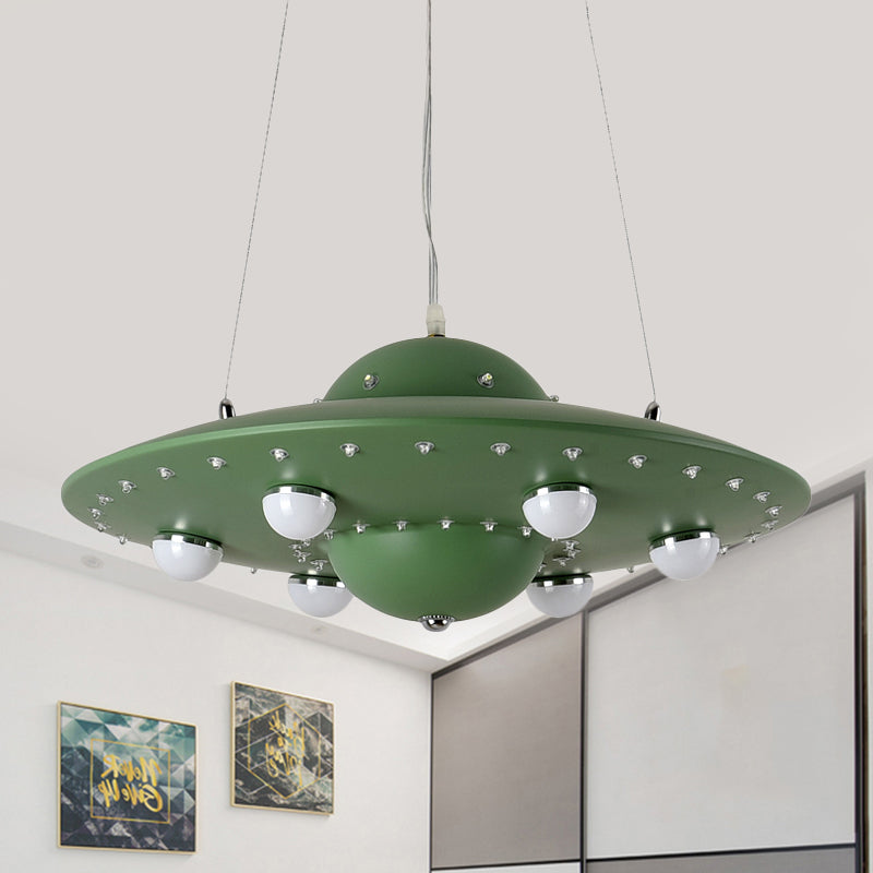 Noordse Vliegende Schotel Kroonluchter Licht Metaal Kinderkamer LED Hanglamp in Grijs/Roze/Blauw