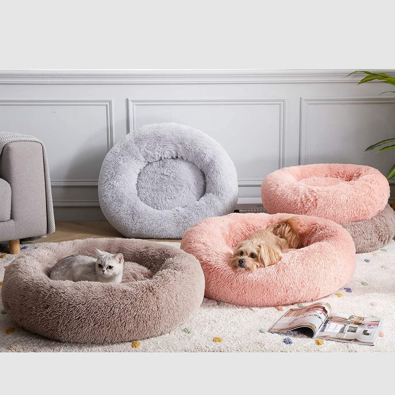 Rund Plüsch Kalmerende Donut Hondenbed voor kleine tot grote honden