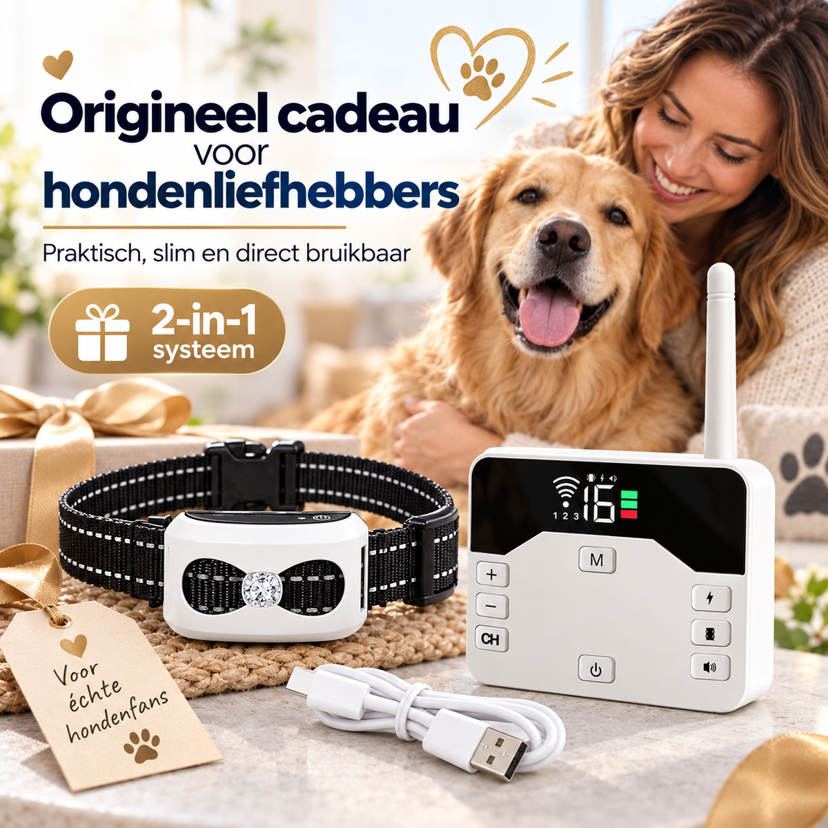 2-in-1 Draadloze Hondenomheining & Trainingshalsband – Cadeau voor Hondenliefhebber