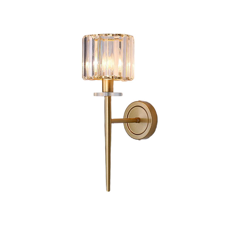 Kristallen Blok Gouden Wandlamp Cilindrisch 1 Licht Eenvoudige Wandverlichting met IJzeren Potloodarm