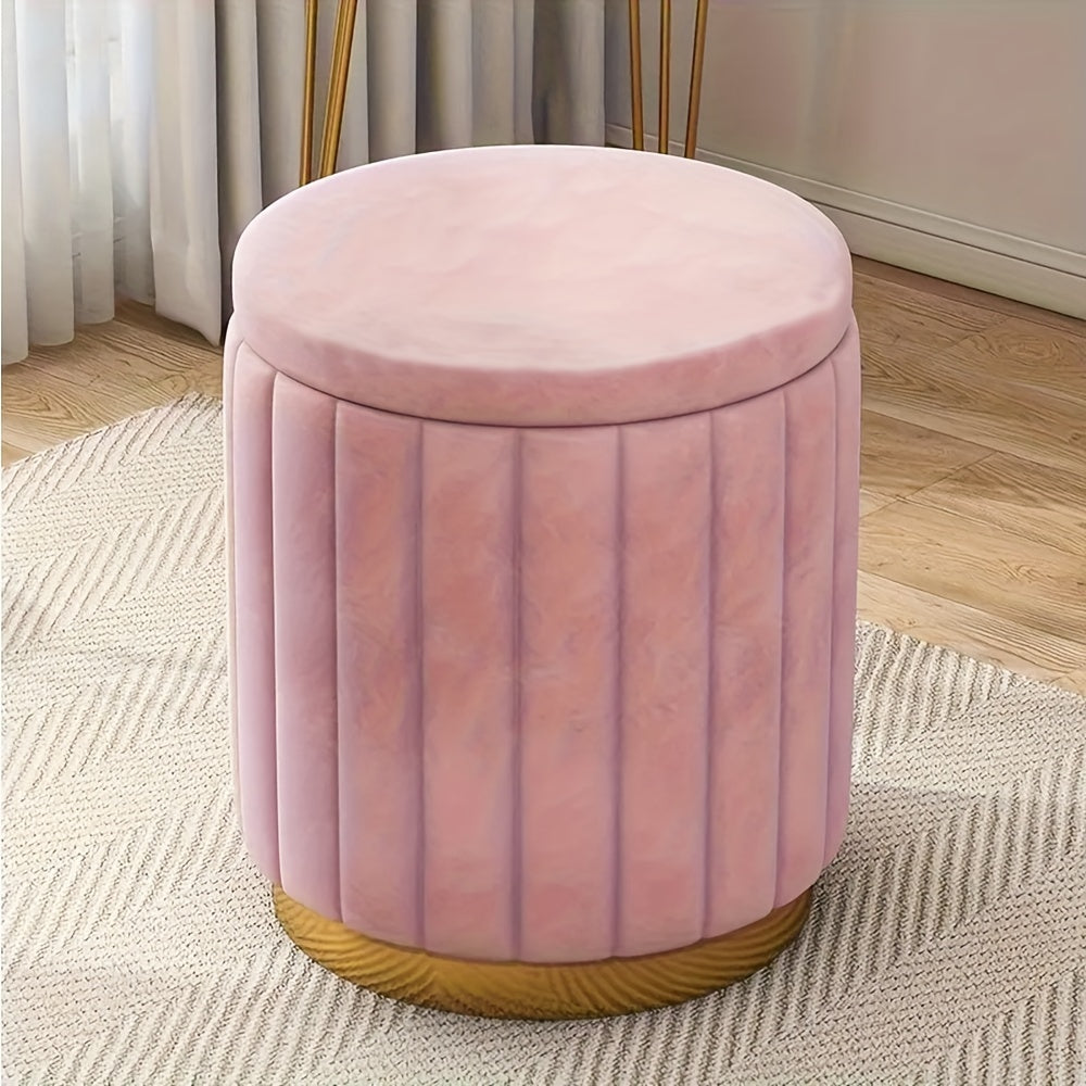 Nordic Chic Opberghocker – Stijlvolle Ronde Pouf met Opbergruimte en Spiegelafwerking