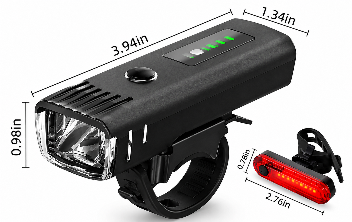 Victoper 400 Lumen Fietsverlichting Set, 8 Led USB Oplaadbare Voor- & Achterlicht, Mat Zwart