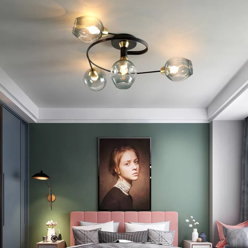 Valentina Flush Mount Plafondlamp, Glas, Zwart/Goud, Eetkamer