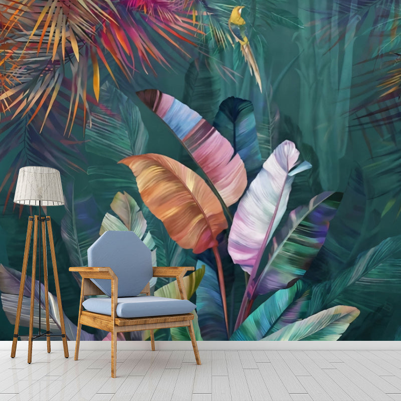 Tropisch Bananenblad Muurkunst in Groene Woonkamer Muurbehang, Op Maat Gemaakt