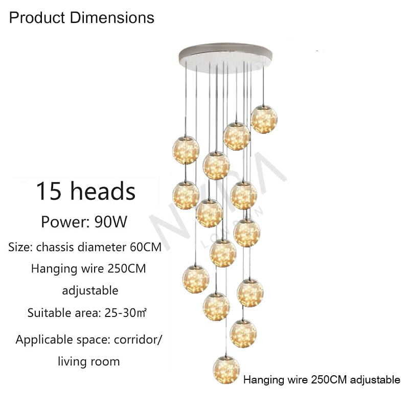 AstraLumen Glazen Bol Trap Chandelier Verhoogt Trapverlichting