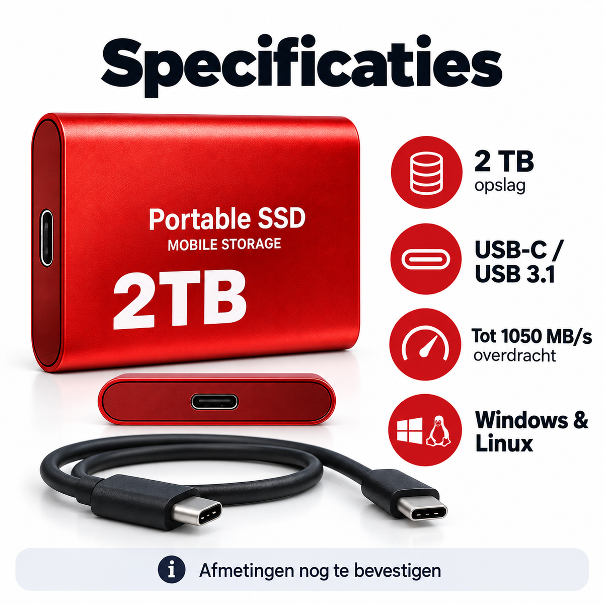 DataSprint Externe SSD 2TB voor Foto’s & Familieback-up – USB-C Opslag tot 1050 MB/s