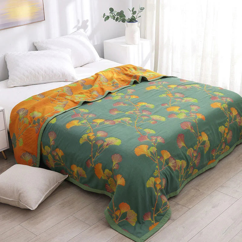Jacquard Bloem Ginkgo Bladeren Omkeerbare Dekbedcover