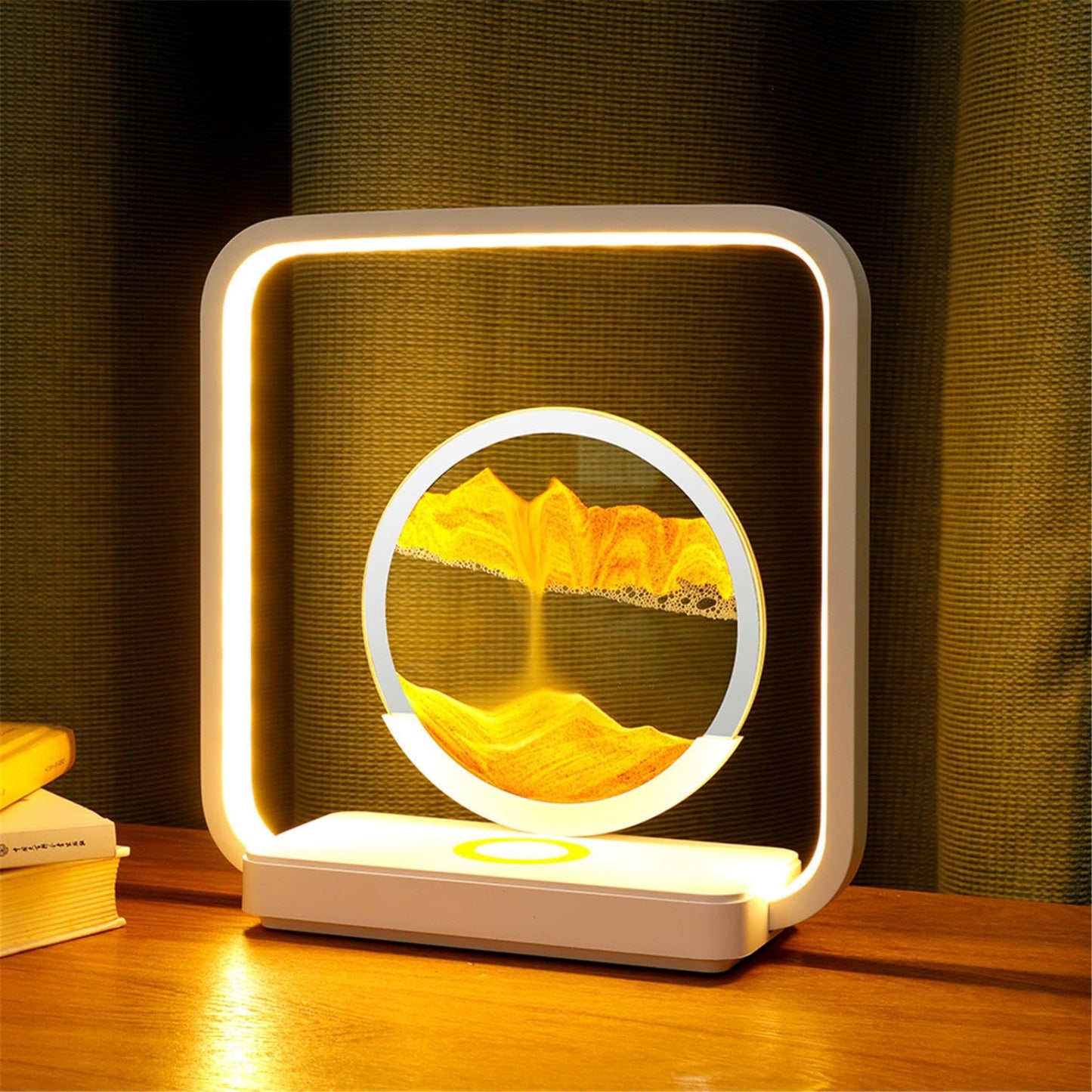 SandArt Elegance | Sierlijke Zandkunst Nachtlamp met Draadloze Oplaadfunctie