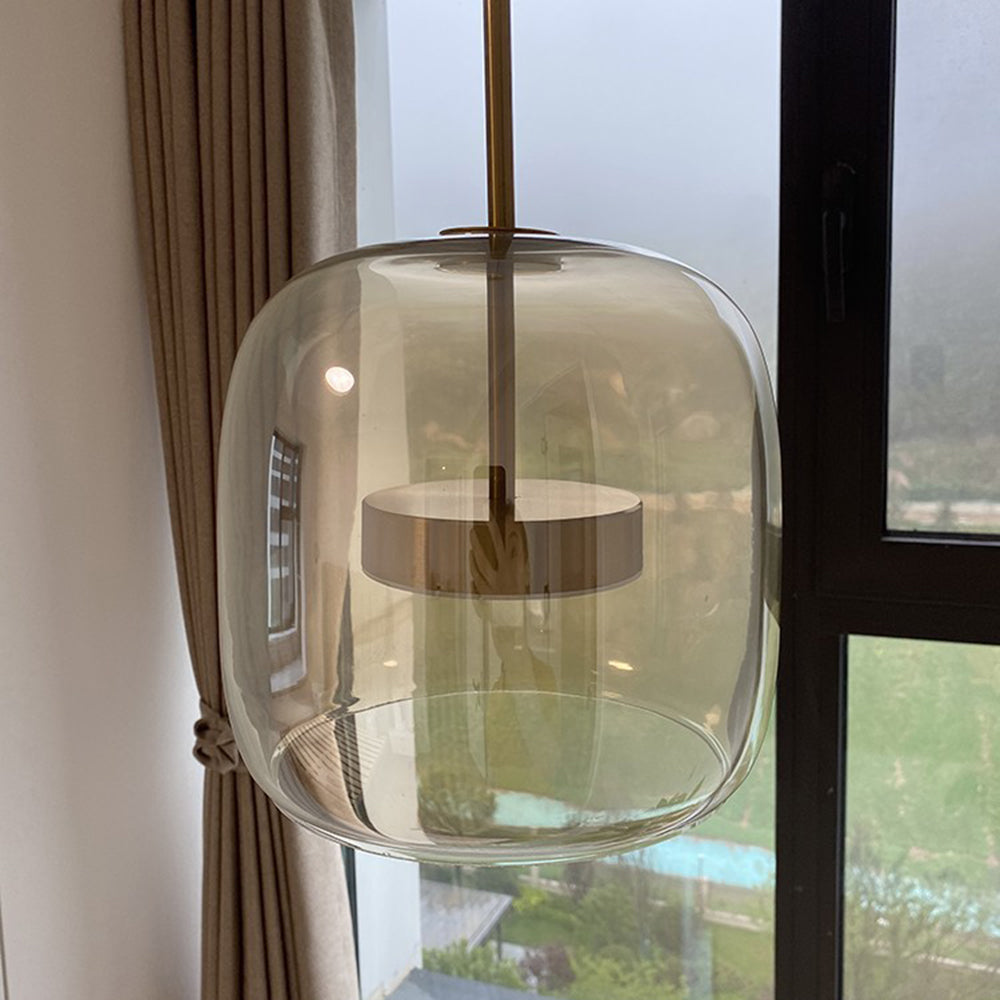 June Hanglamp Cilinder Modern Glas. Helder/Grijs Rook/Amber