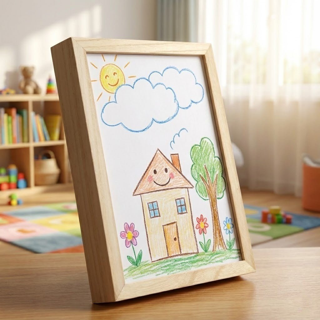 SKETCHBOX – Displayframe in houtlook met geïntegreerde opbergruimte