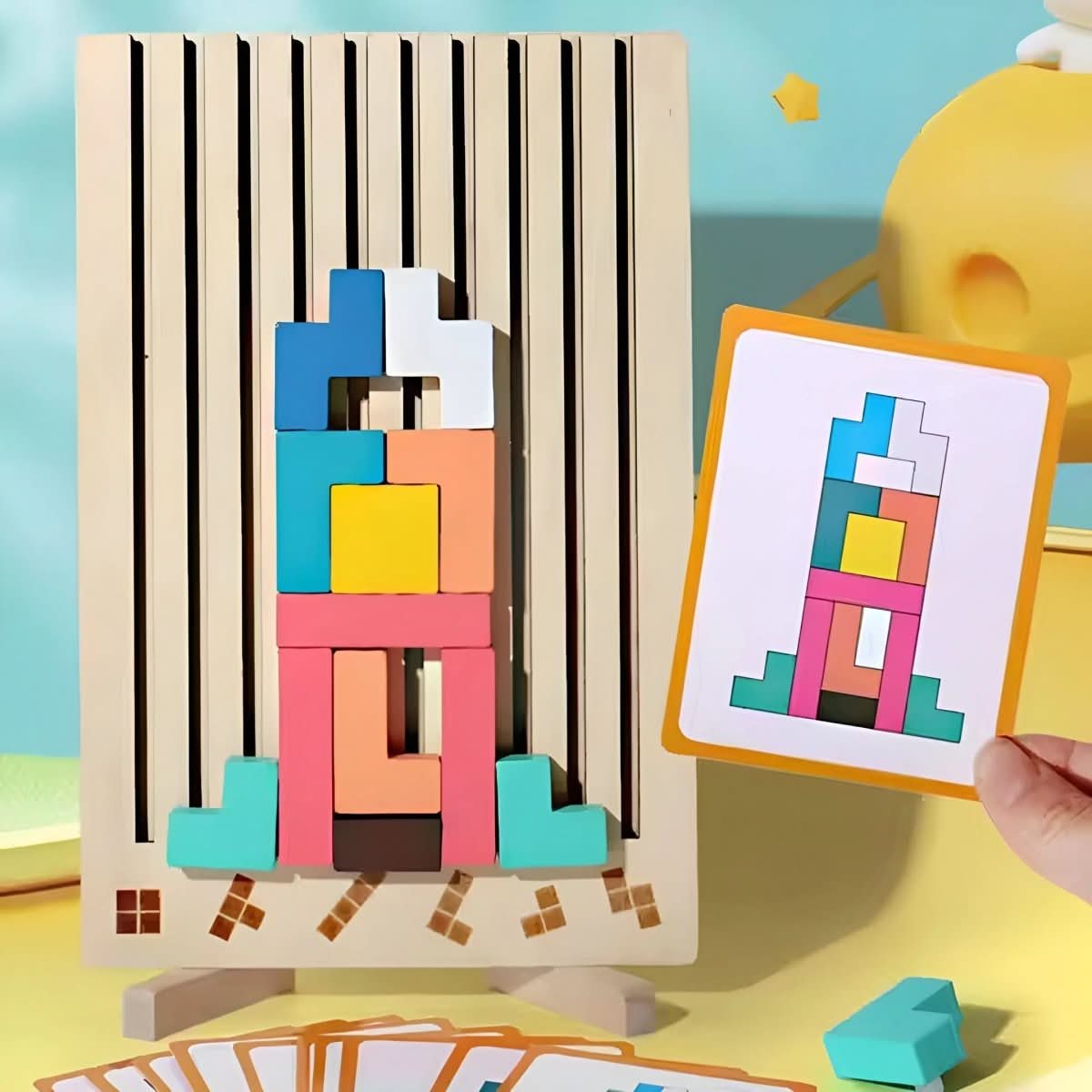 BRIQLEARN – Montessori Houten Tetris voor Creatief Stapelen en Logisch Denken