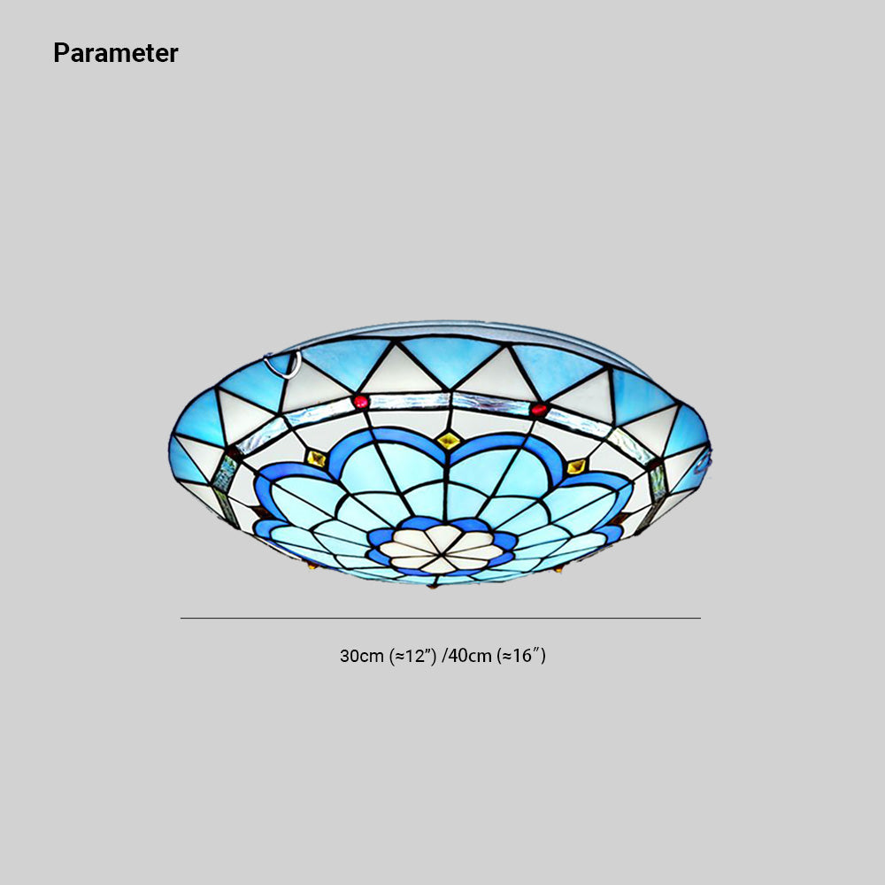Tiffany Flush Mount Glazen Kleurrijke Plafondlamp, Slaapkamer