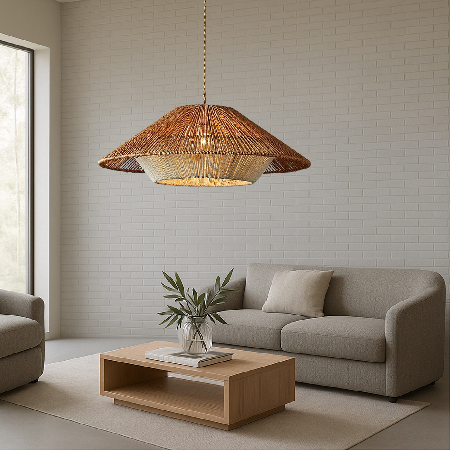 Bamboe geweven hanglamp met brede conische kap