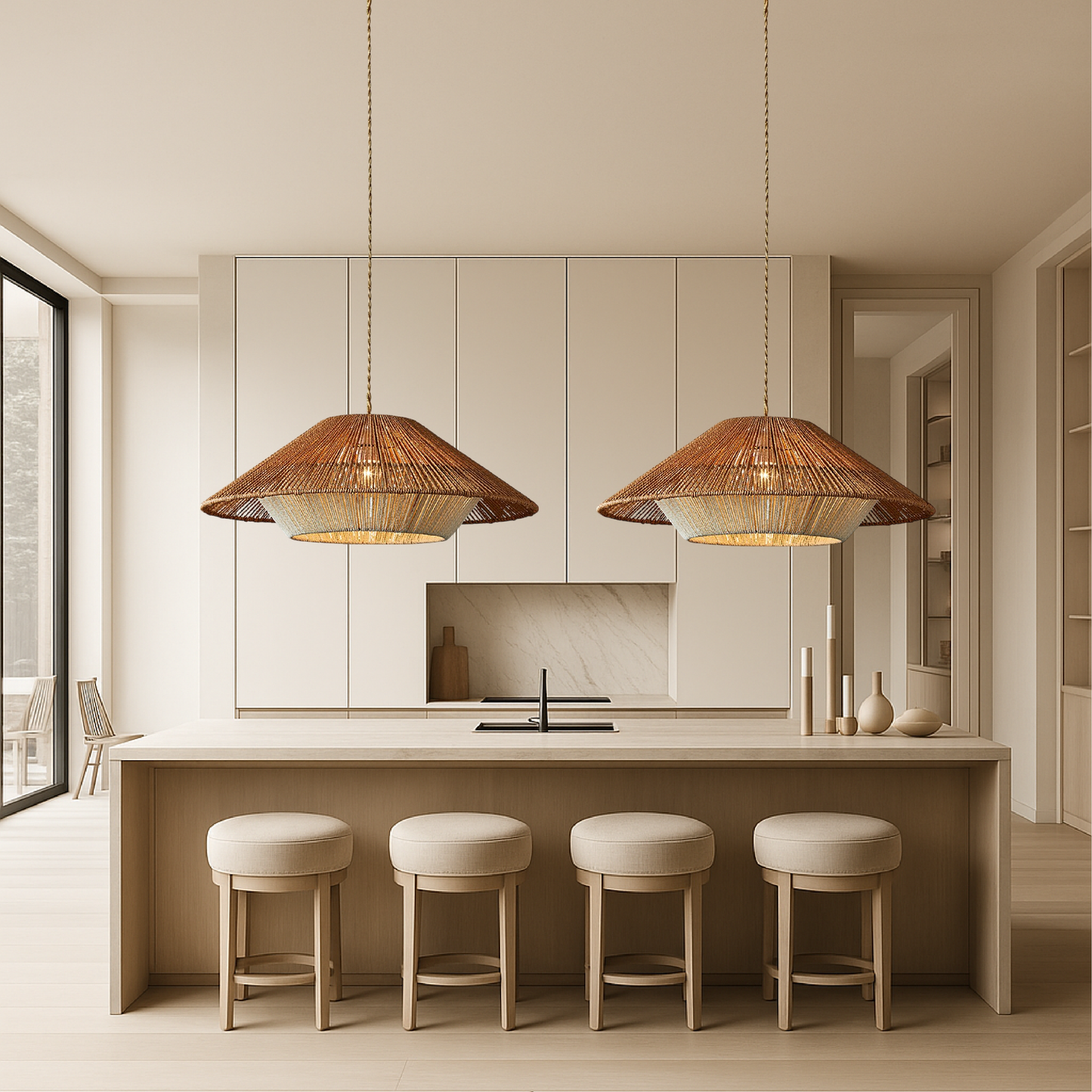 Bamboe geweven hanglamp met brede conische kap