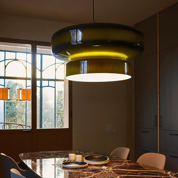 Unieke hanglamp van handgeblazen glas