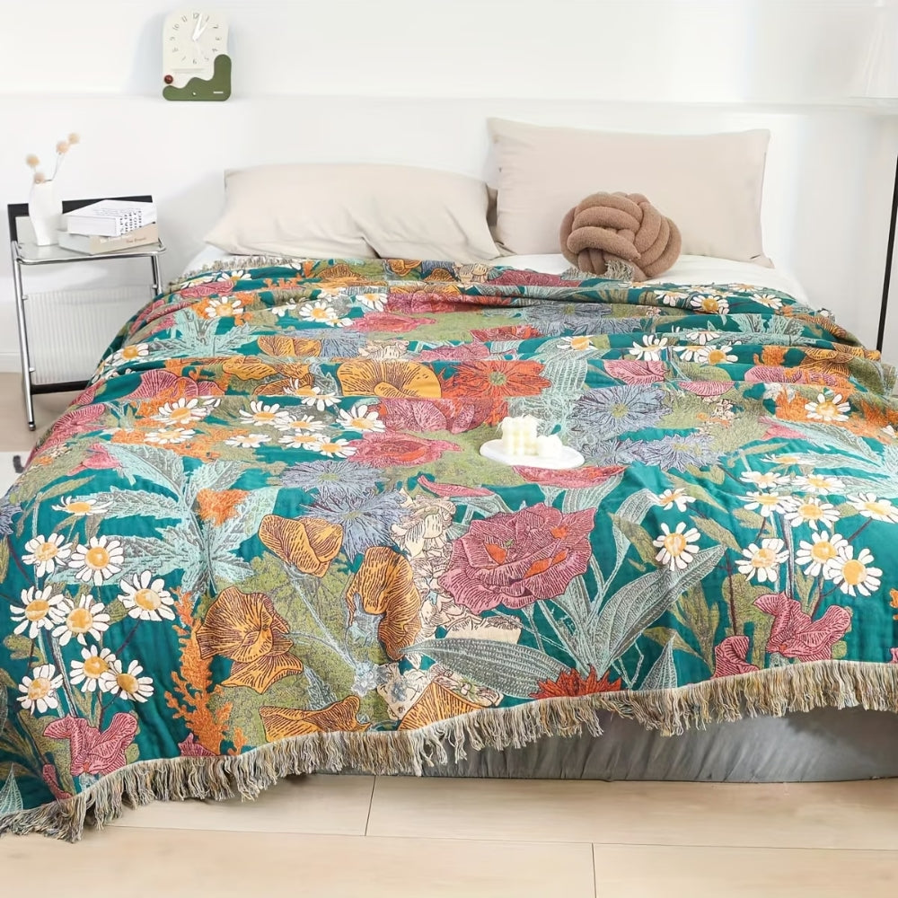 Boheems Bloemen Patchwork Tassel Dekentje