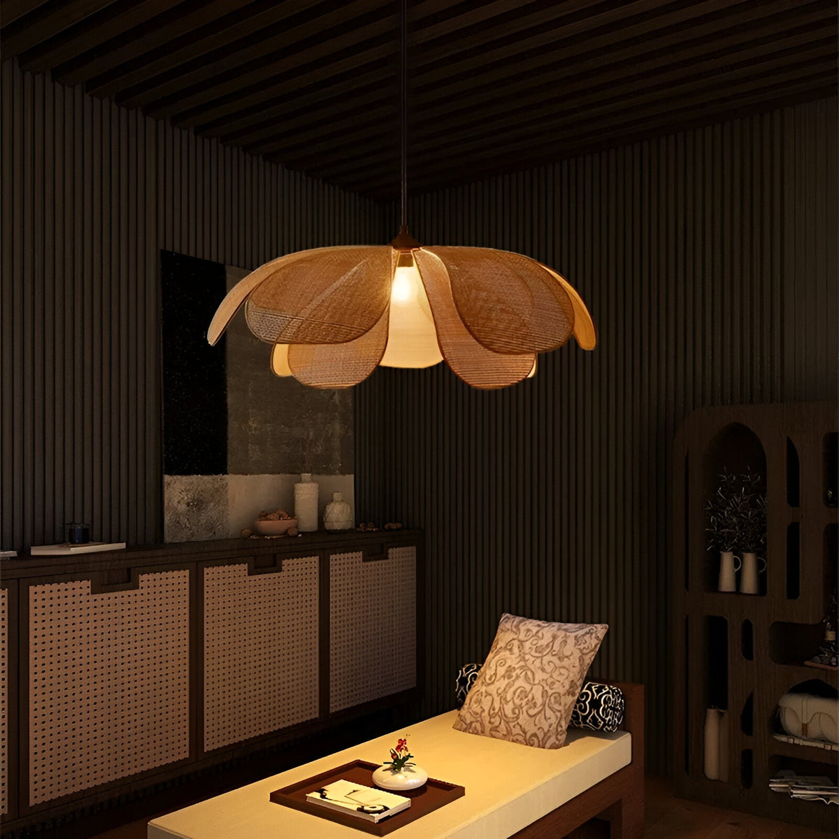 Bamboe Riet Petal Rustic Wicker Hanglamp