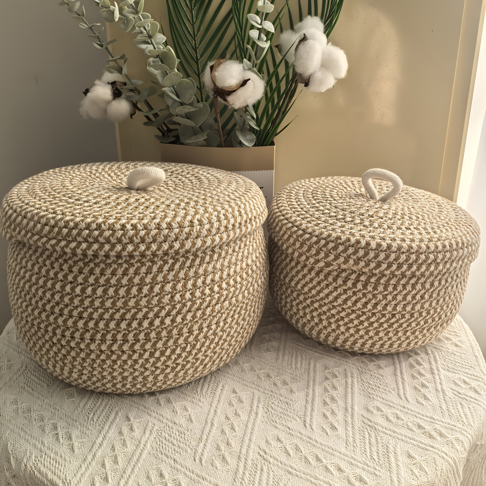 Mirellia – Ronde Boho Opbergmand Met Deksel