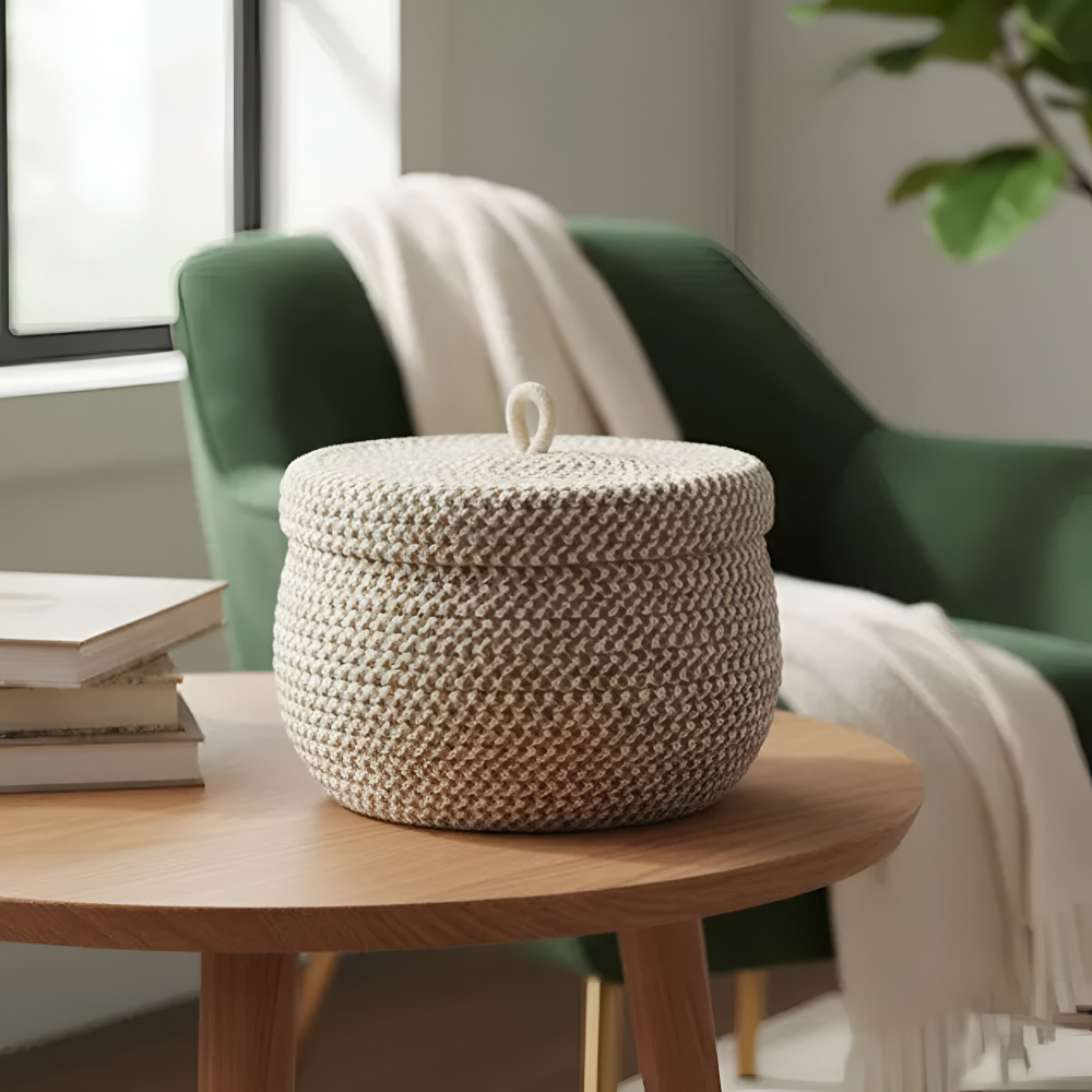 Mirellia – Ronde Boho Opbergmand Met Deksel