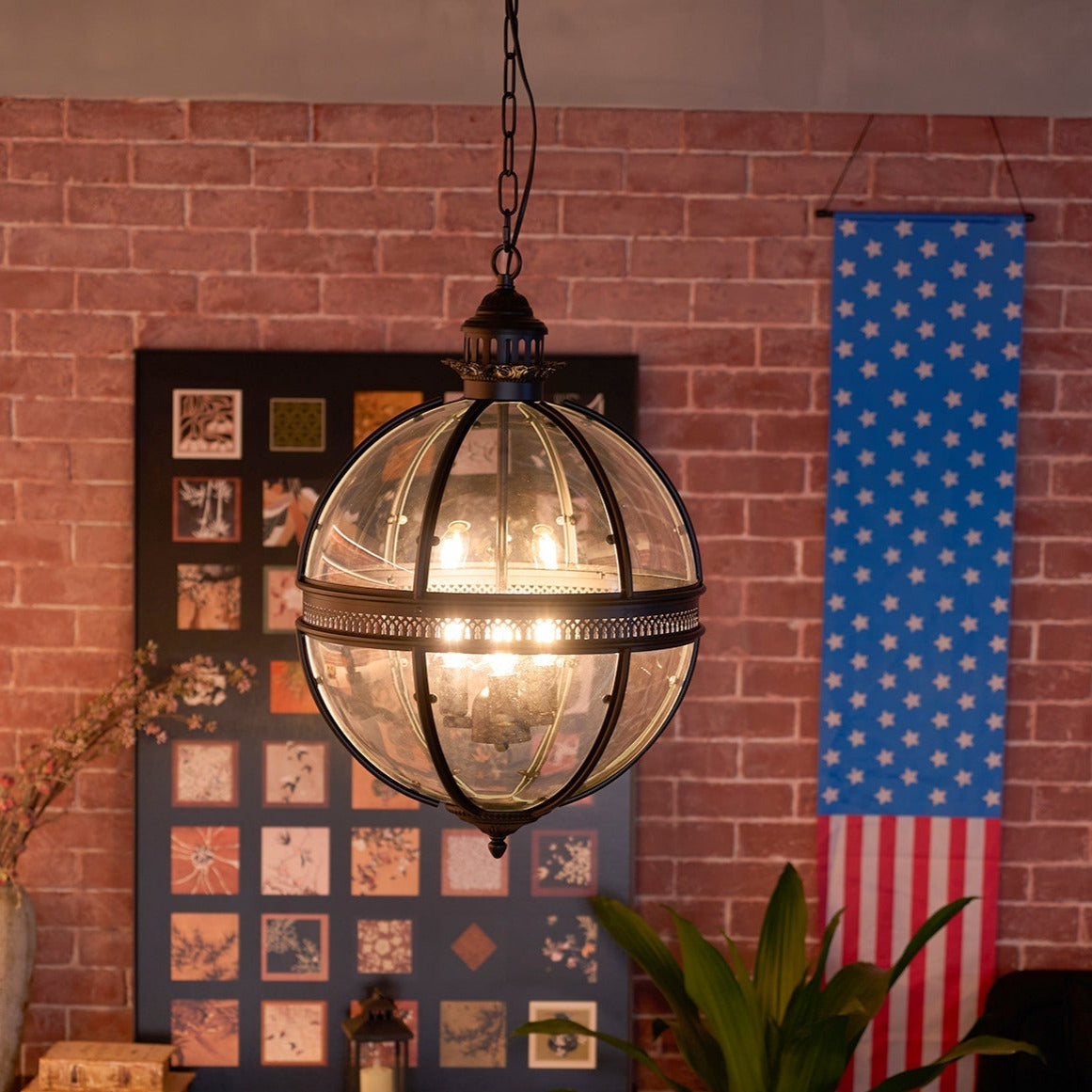 Vintage Glazen Hanglamp Industriële Globe Hangarmatuur