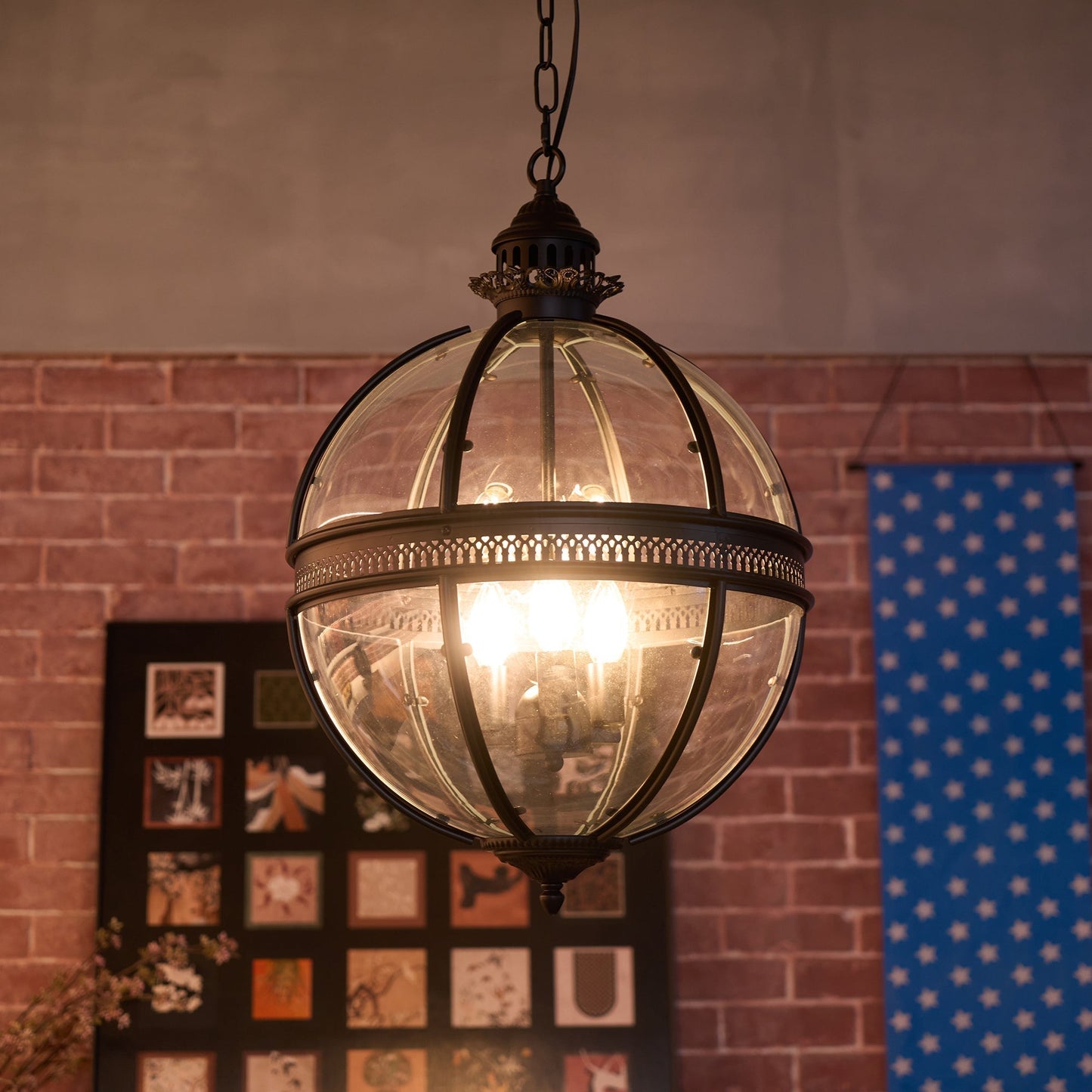 Vintage Glazen Hanglamp Industriële Globe Hangarmatuur