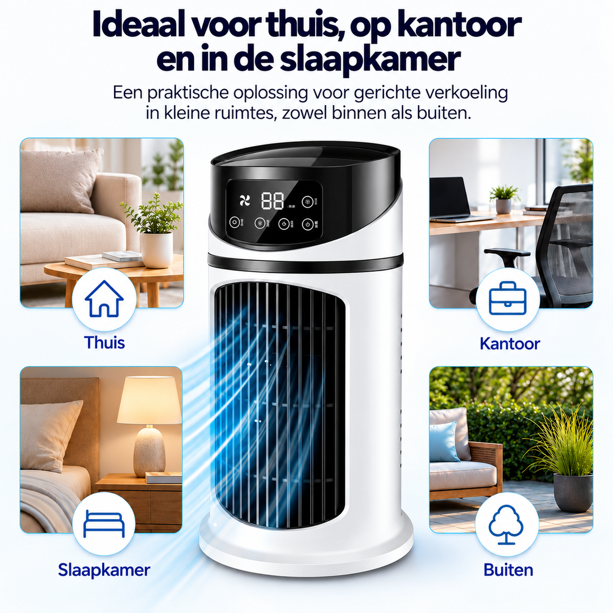 Burea ventilator met verdampingskoelsysteem – USB, 6 snelheden