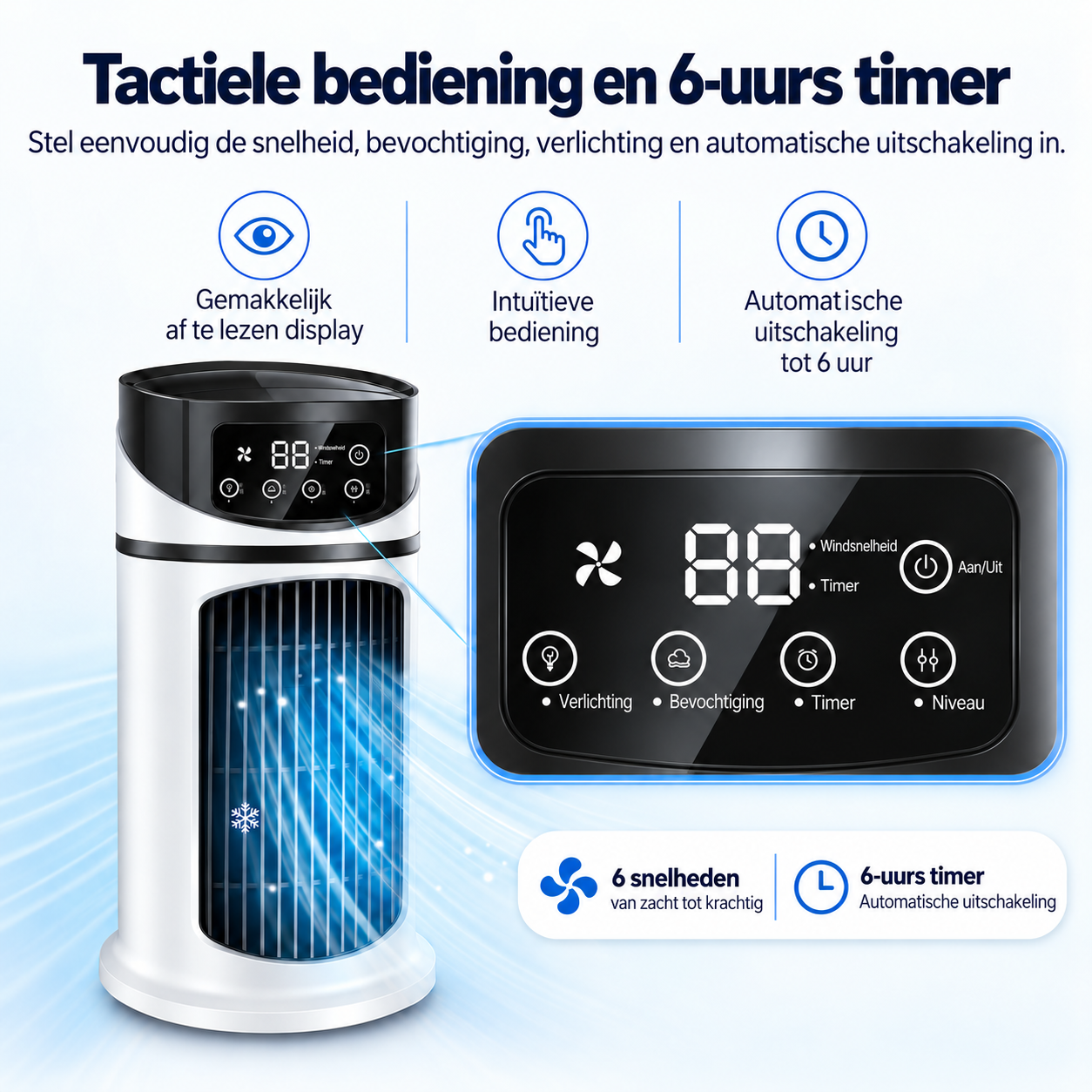 Burea ventilator met verdampingskoelsysteem – USB, 6 snelheden