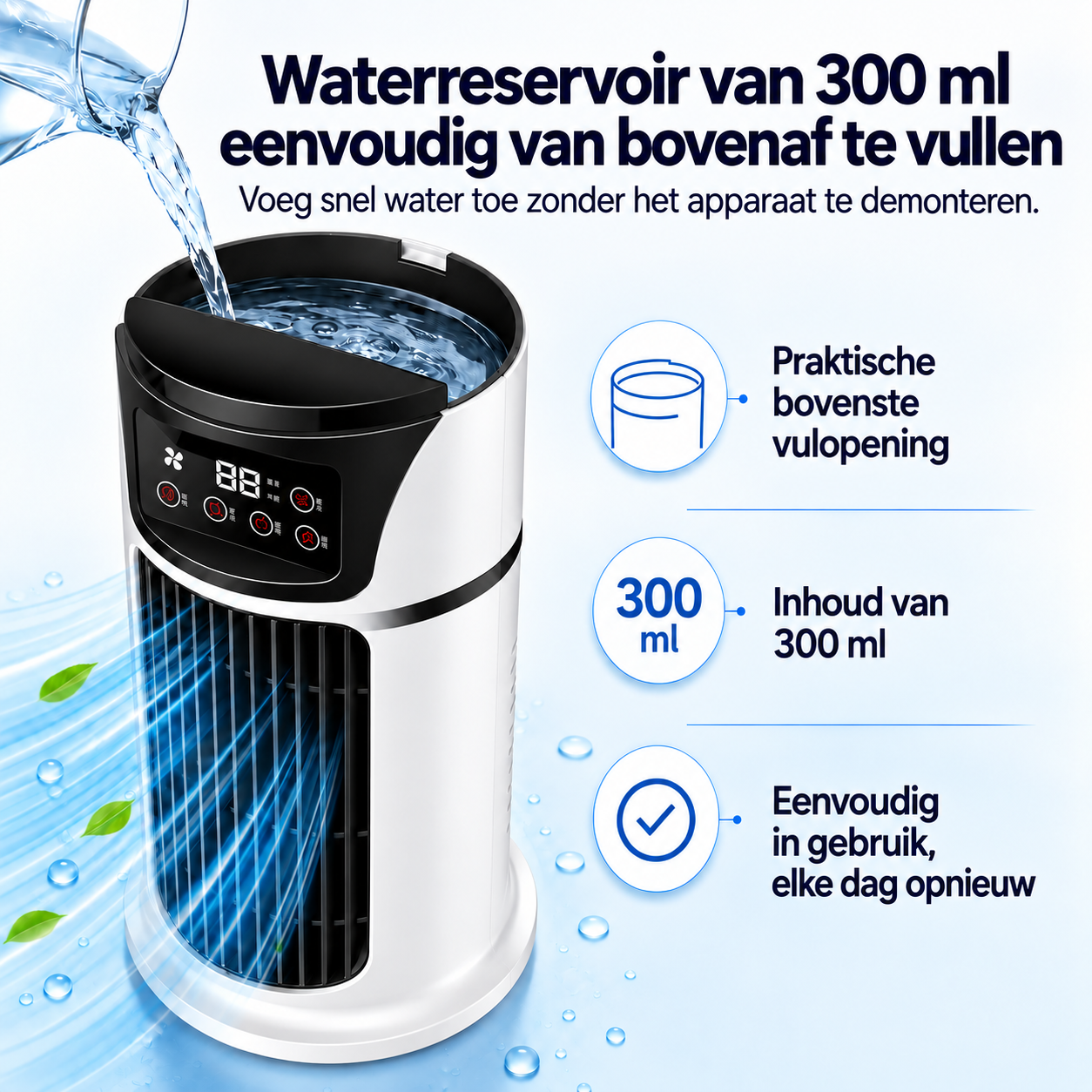 Burea ventilator met verdampingskoelsysteem – USB, 6 snelheden