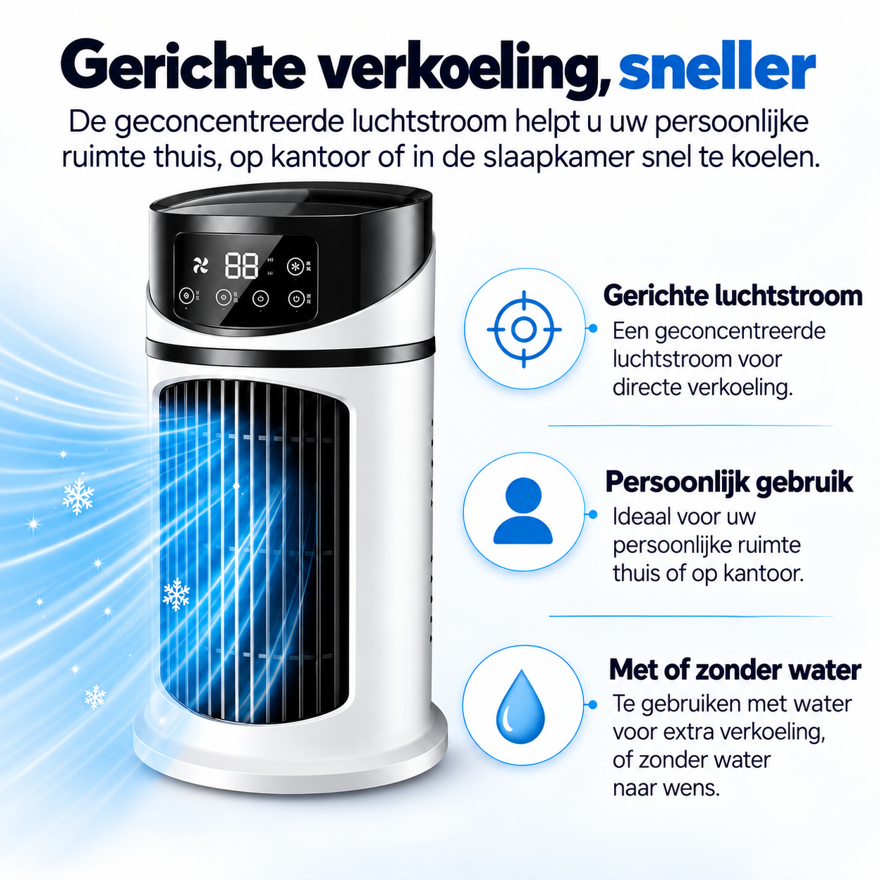 Burea ventilator met verdampingskoelsysteem – USB, 6 snelheden